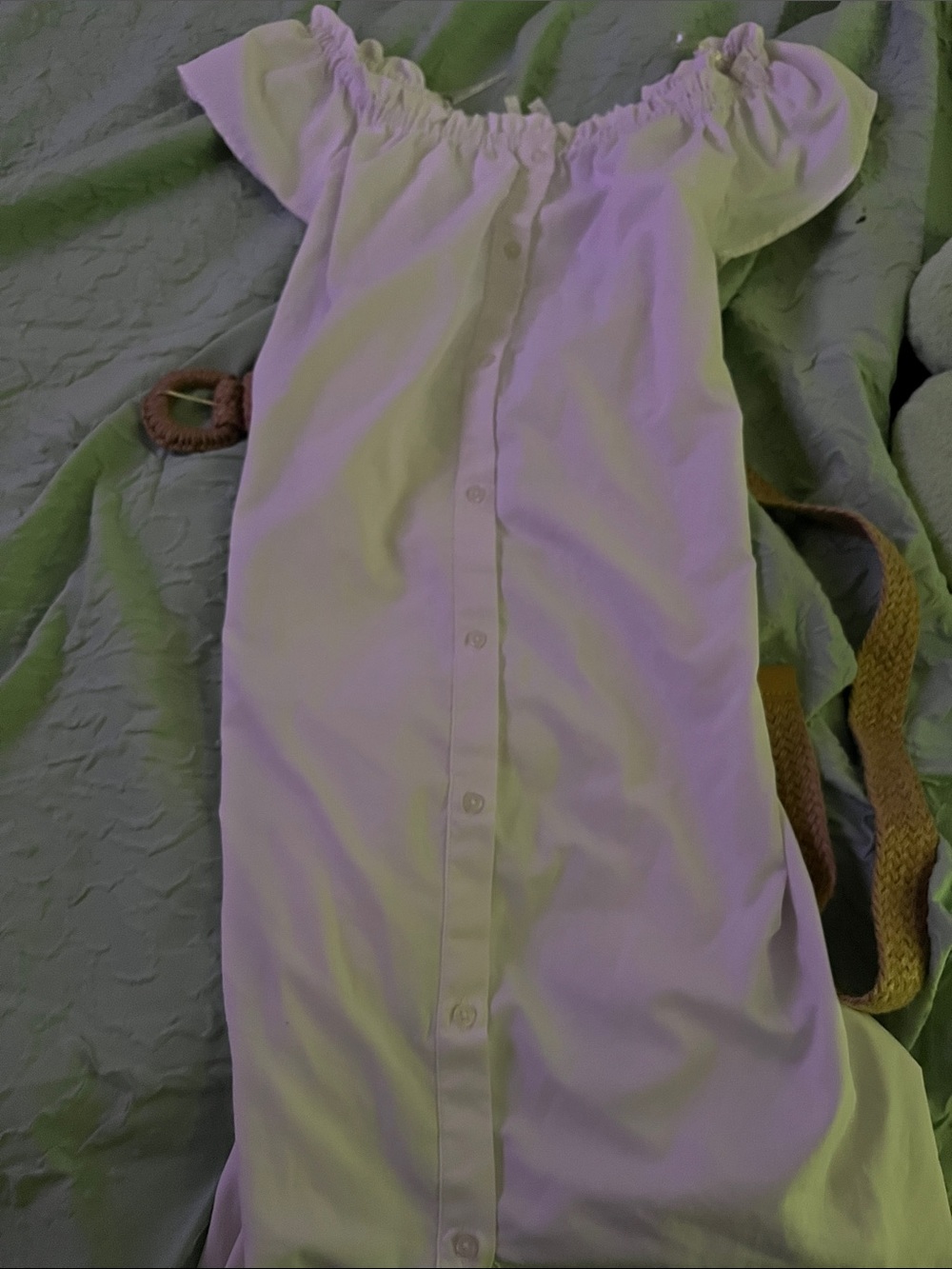 Off-Shoulder Strapless Button-Front Midi Dress in Light Lavender